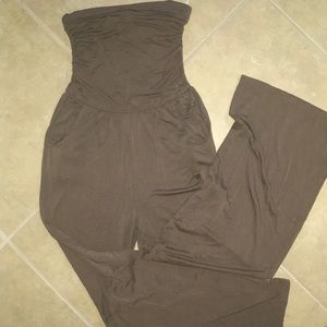 Strapless jumpsuit loose fit pant with pockets